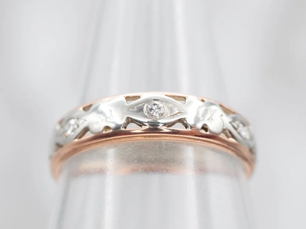Vintage Two Tone Gold Diamond Flower Band