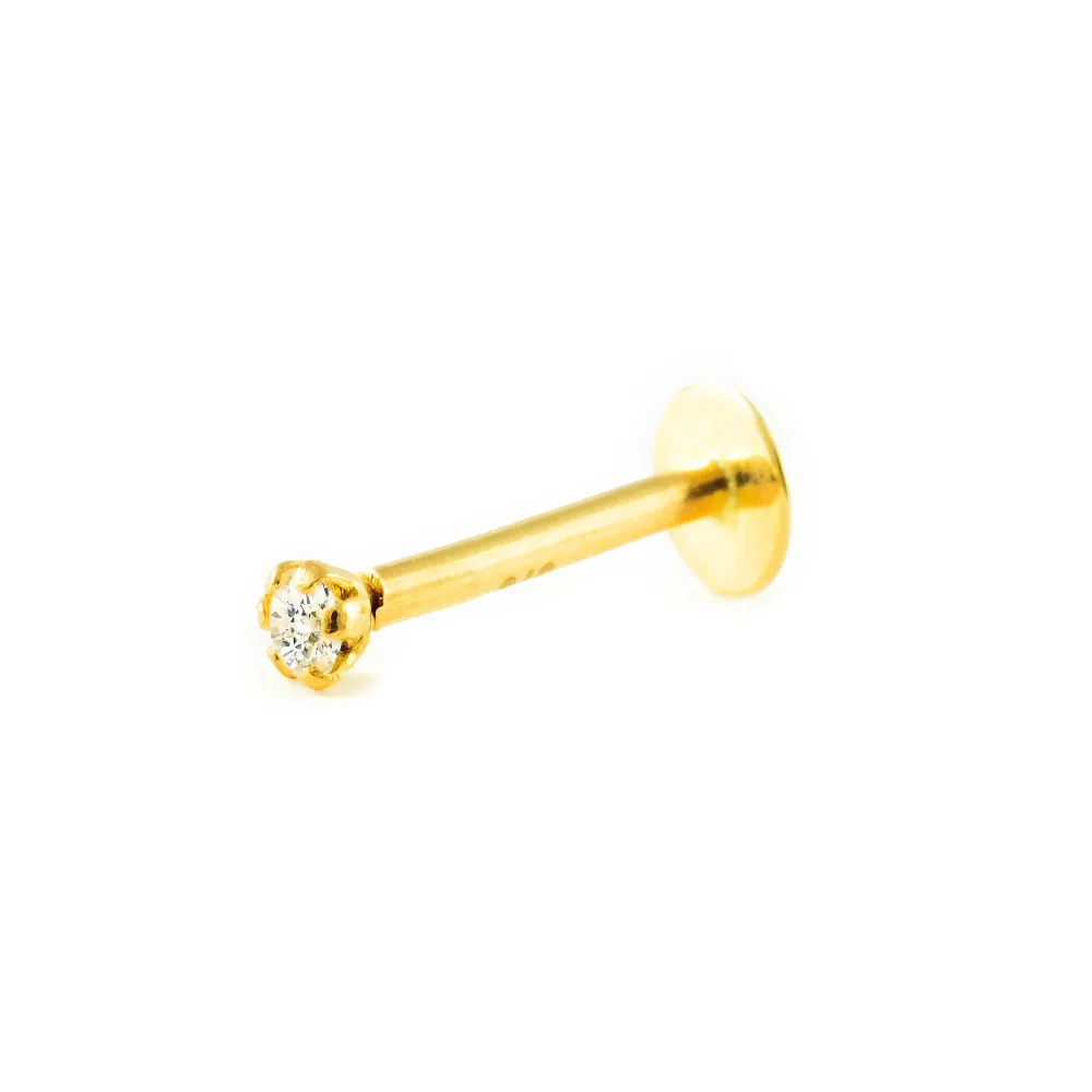 Yellow Gold 9K Lip Piercing 2 mm Cubic Zirconia Sparkle