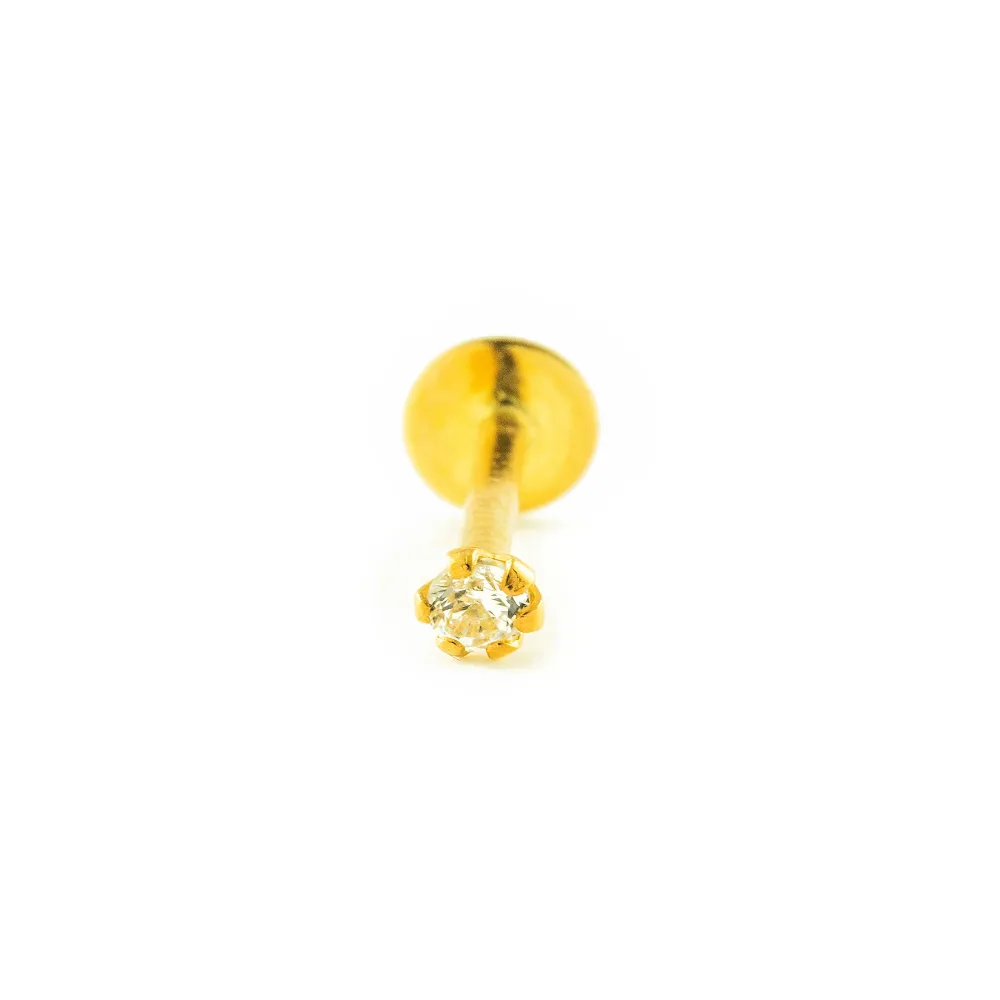 Yellow Gold 9K Lip Piercing 2 mm Cubic Zirconia Sparkle