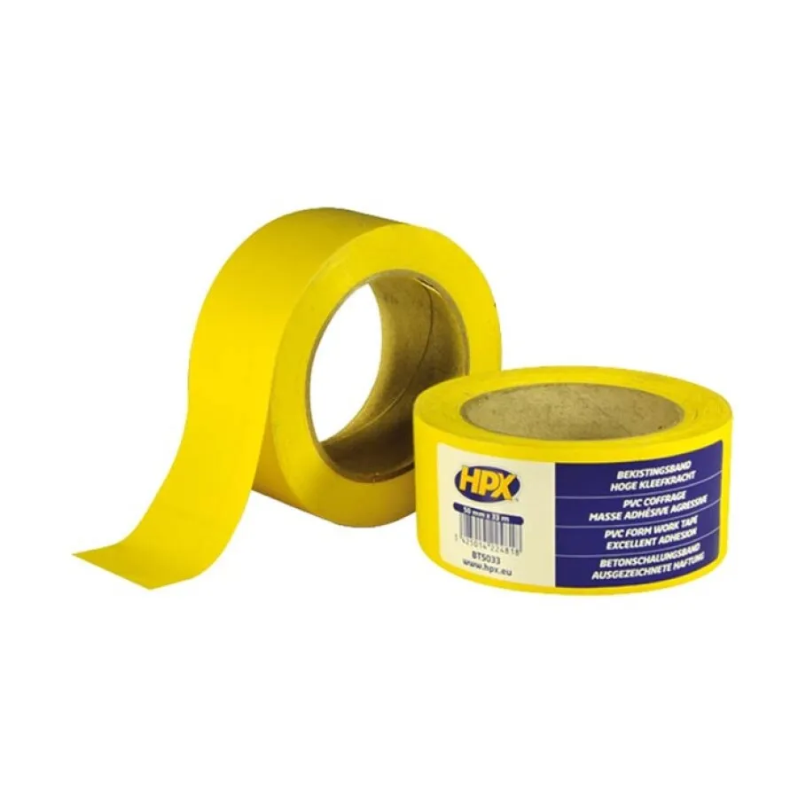Gestapelde beugel HPX betonbekistingstape - 50 mm x 33 m - geel