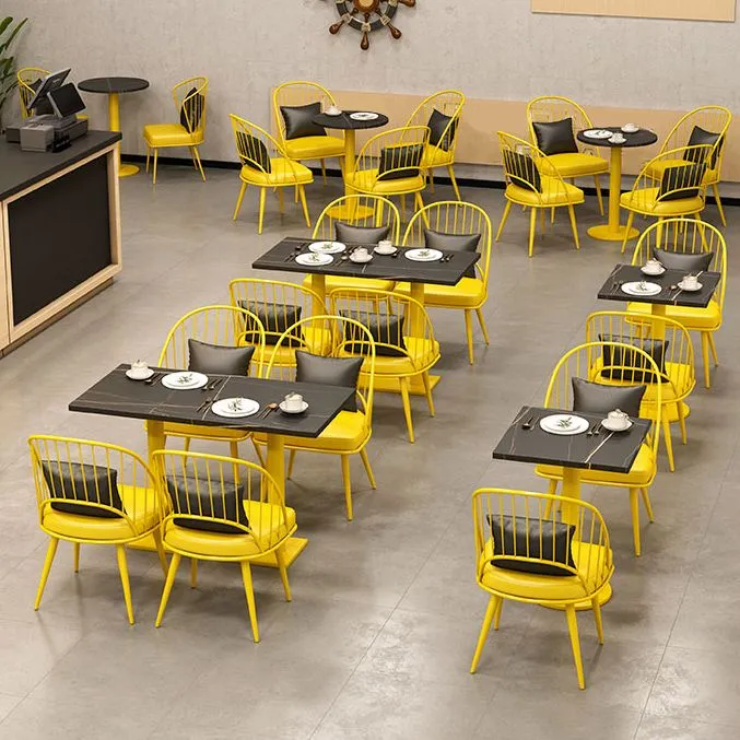Industrial Style Sintered Stone Dinner Room Kitchen Table Black Top Table Mosterdgeel Frame