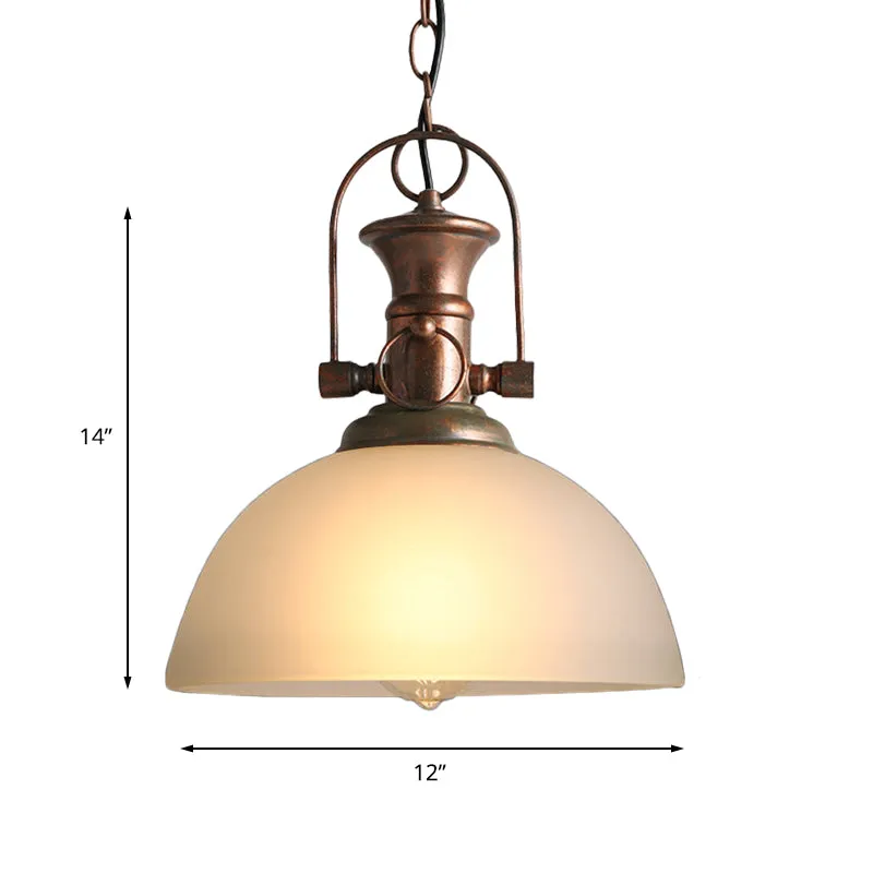 12"/15.5" Wide Dome Pendant Lighting Industrial 1 Light White/Green Glazen Hanging Lamp Rust White