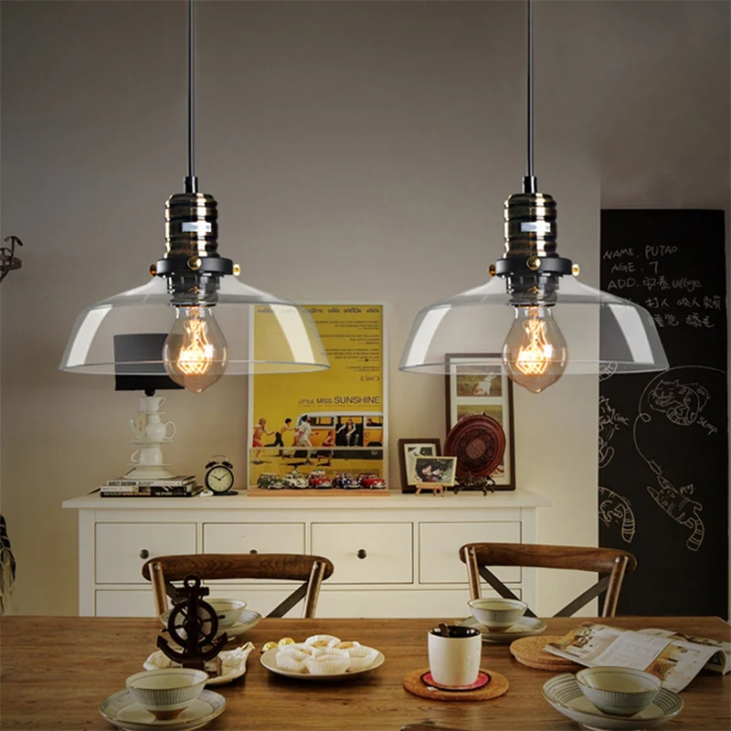 Enkele hangende plafondlamp met schuurkap Helder/bruin glas Industriële eetkamer hanglamp met ISO 9001 Certificering