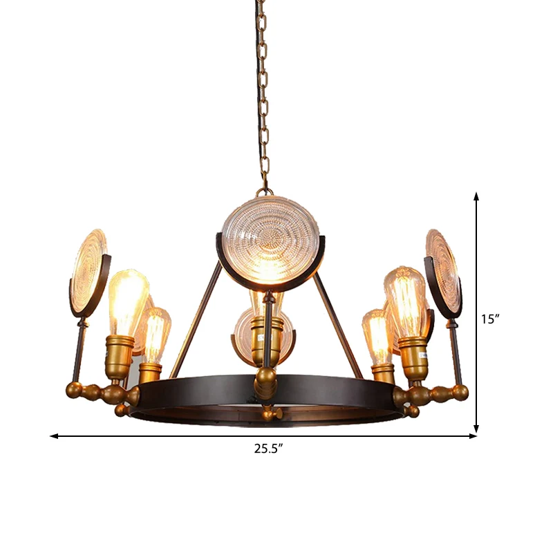 Ronde kroonluchter van stralend getextureerd glas, industriële 6/8 lichte eetkamer hanglamp messing