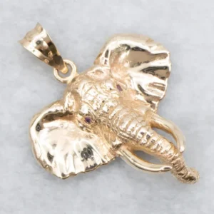 Ruby Polished Goud Elephant Pendant