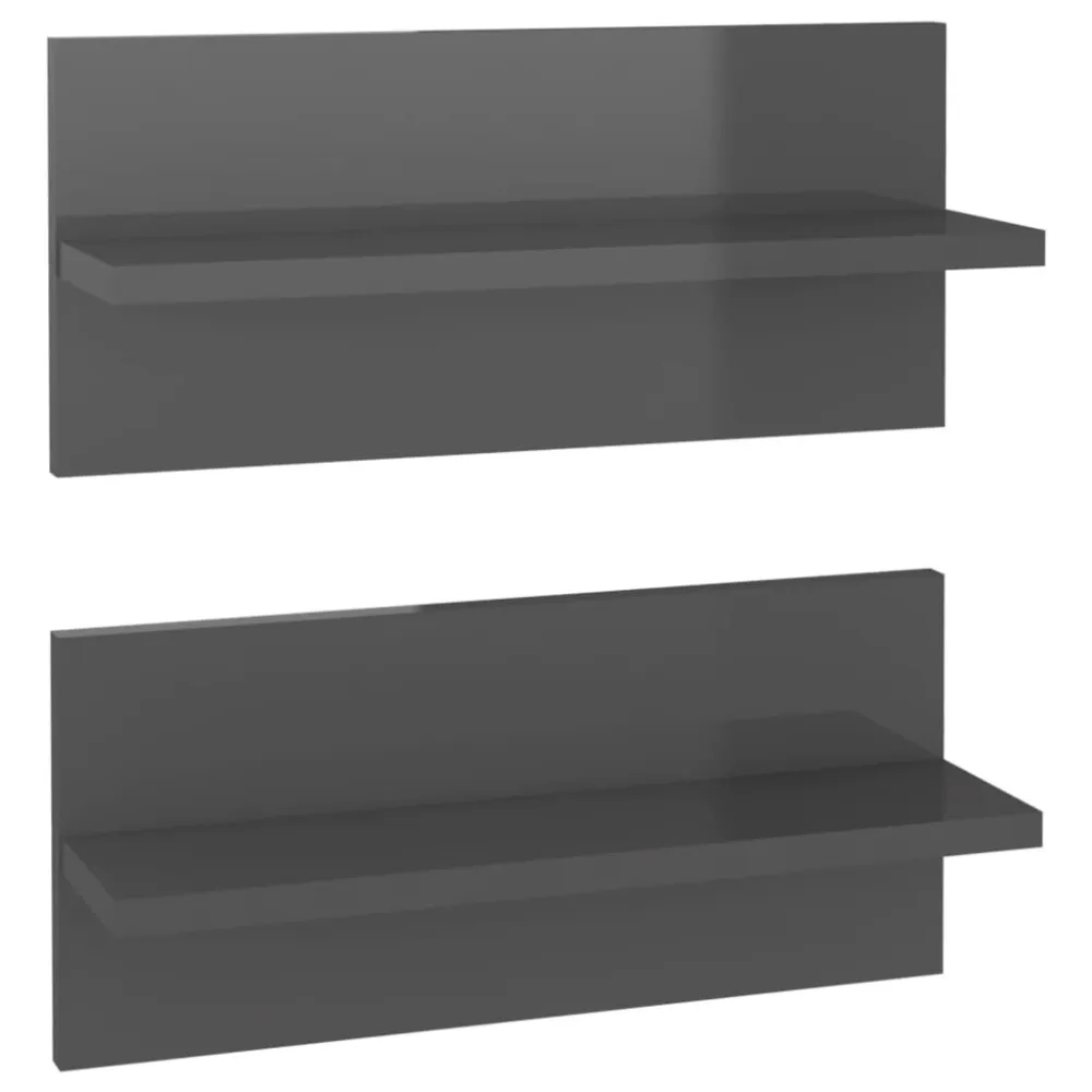 Wandschappen 2 st 40x11,5x18 cm hoogglans grijs