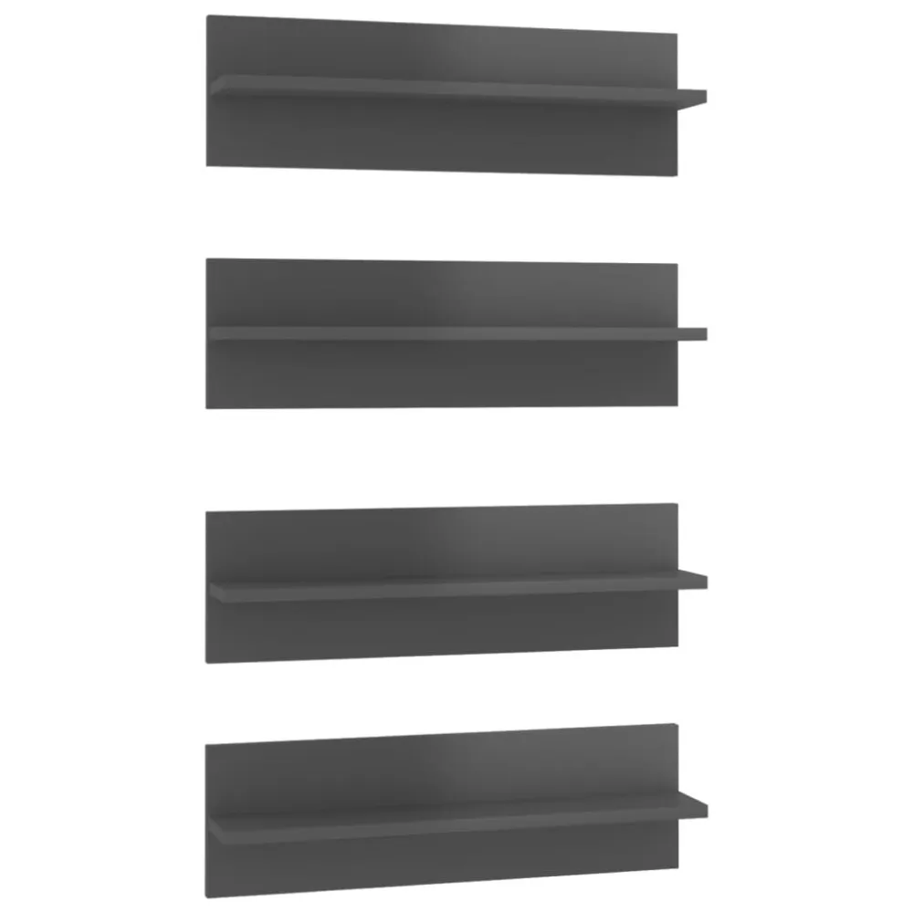 Wandschappen 4 st 60x11,5x18 cm bewerkt hout hoogglans grijs