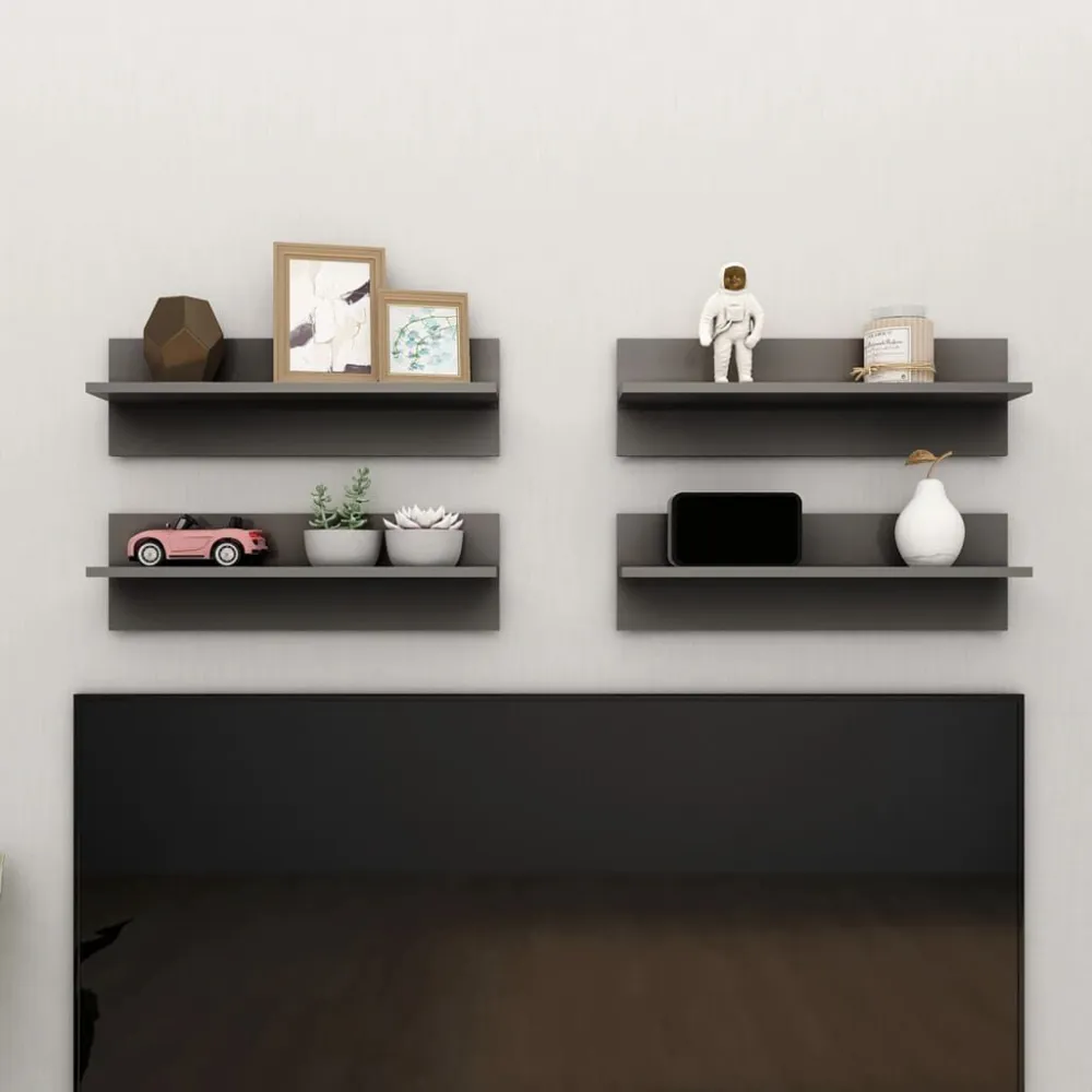 Wandschappen 4 st 60x11,5x18 cm bewerkt hout hoogglans grijs
