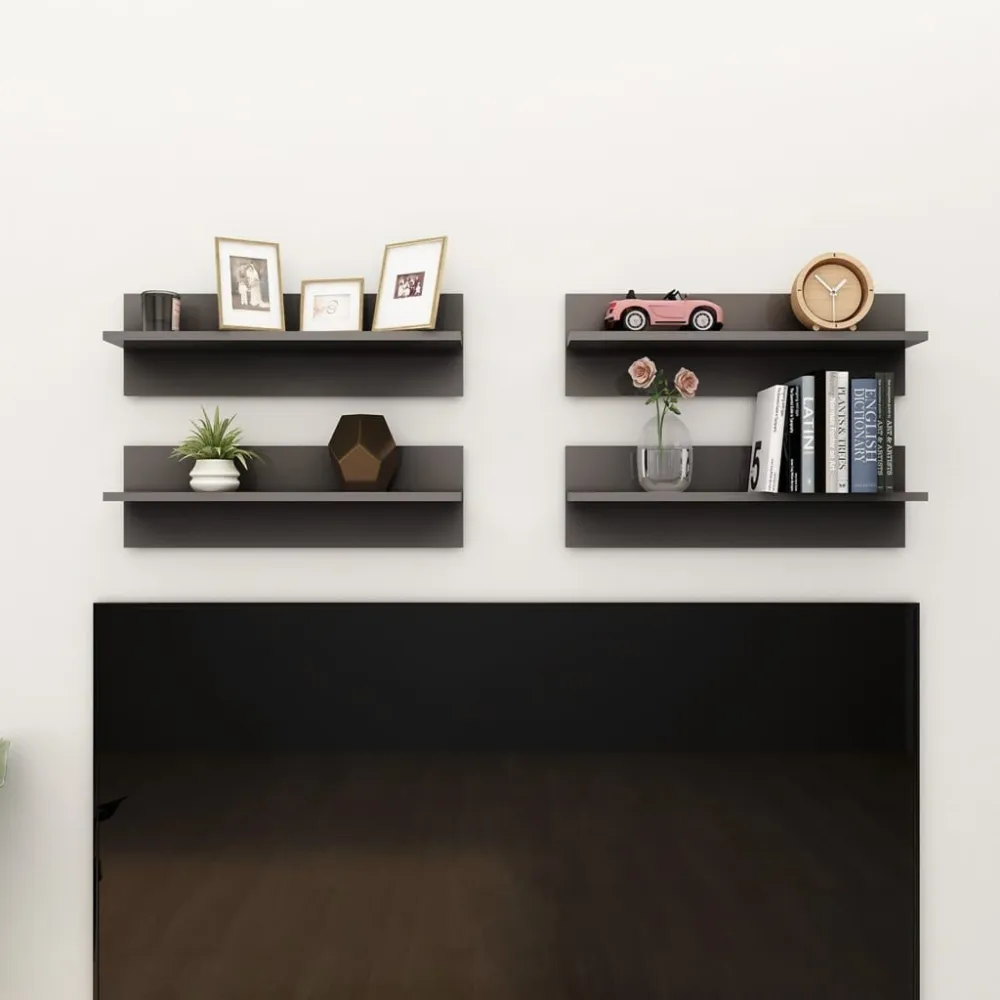 Wandschappen 4 st 60x11,5x18 cm bewerkt hout hoogglans grijs