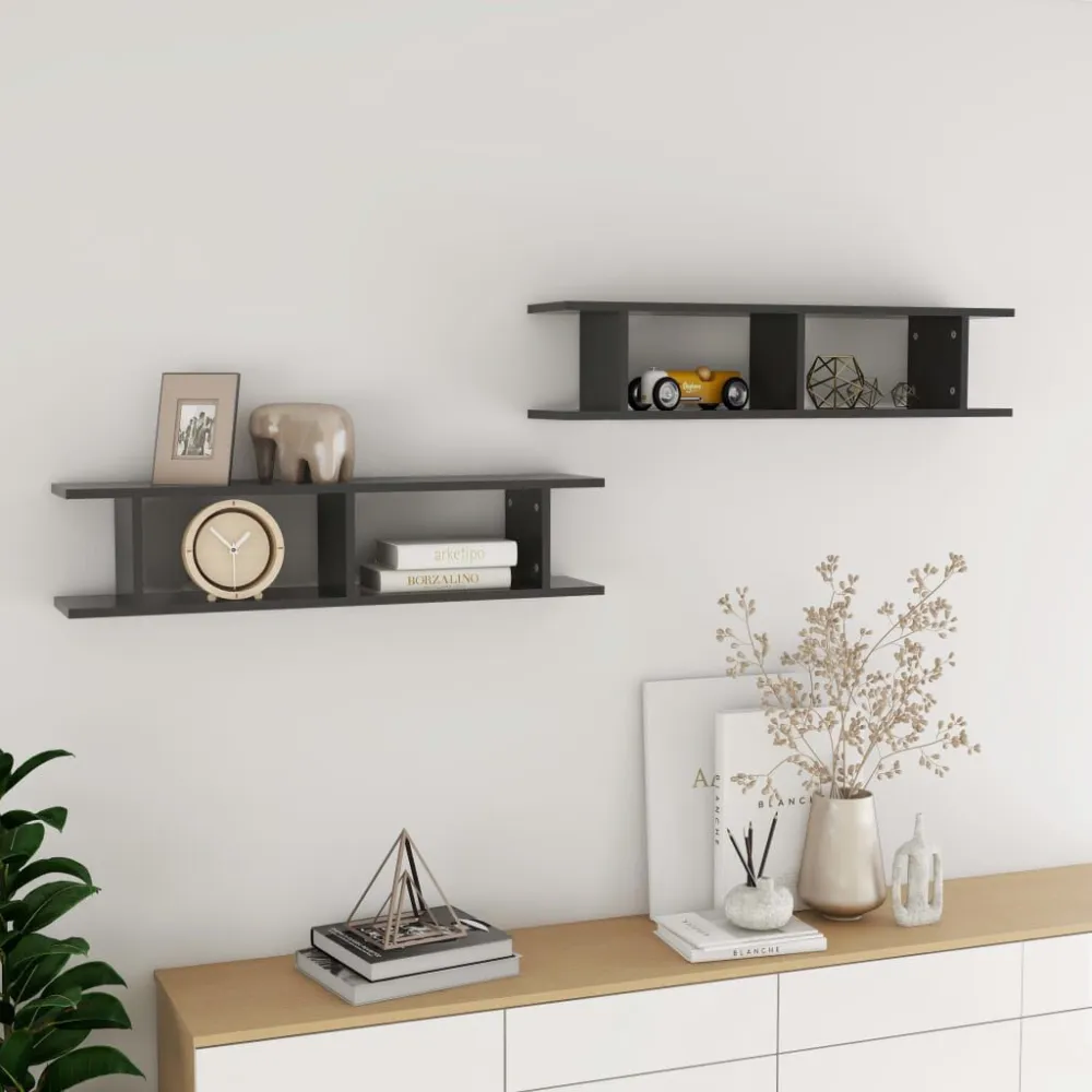 Wandschappen 2 st 90x18x20 cm bewerkt hout grijs