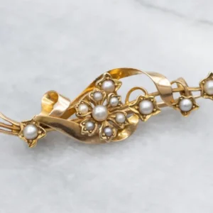 Antique Floral Seed Pearl Gouden Pin