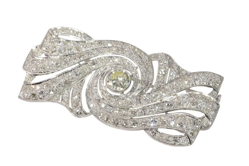 Diamond brooch platinum Art Deco | Nauwkeurige passing | Slijtvast
