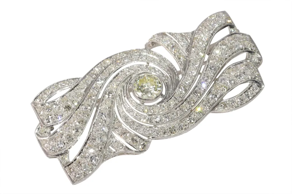 Diamond brooch platinum Art Deco | Nauwkeurige passing | Slijtvast