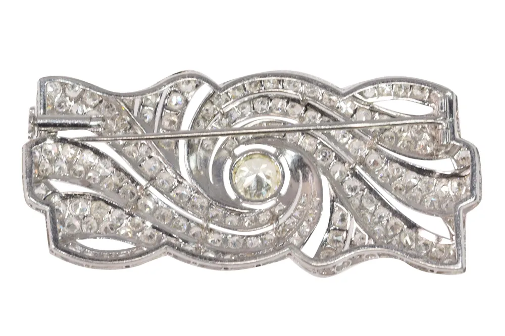 Diamond brooch platinum Art Deco | Nauwkeurige passing | Slijtvast