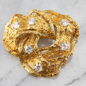 Diamond Textured Gold Knot Brooch Pendant