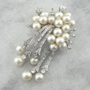 Edwardian Diamond and Pearl Brooch En Pendant, Parelmoer Gold
