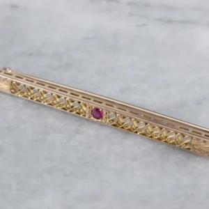 Fine Goud Filigree Synthetic Ruby Pin
