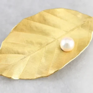 Grepen High Karat Gouden Pearl Leaf Brooch