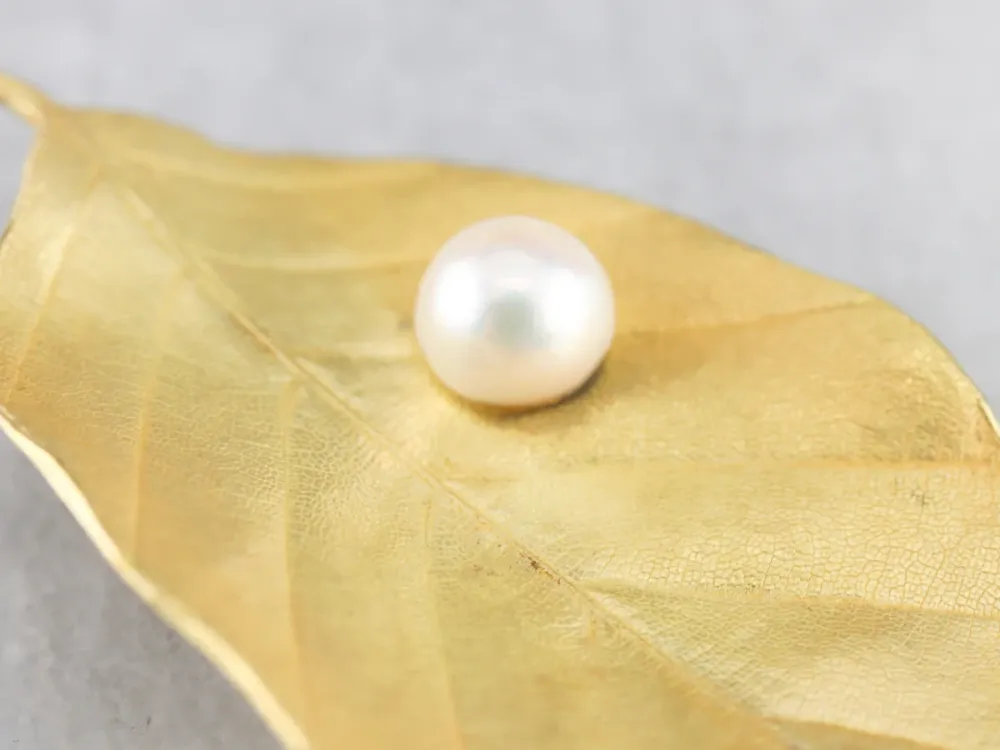 Grepen High Karat Gouden Pearl Leaf Brooch