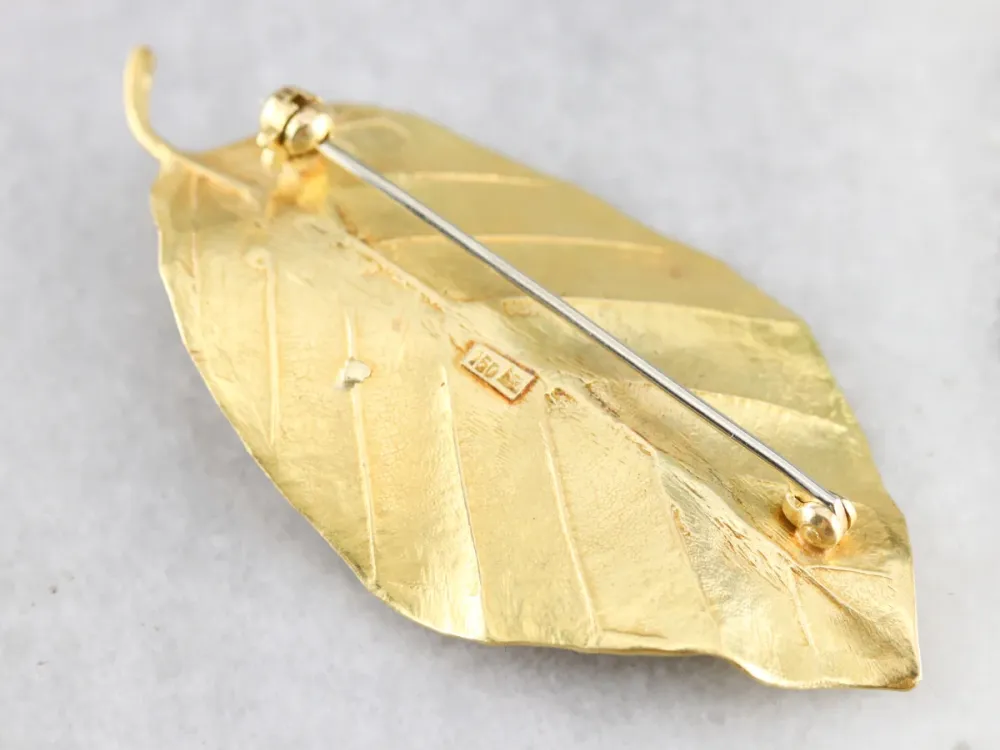 Grepen High Karat Gouden Pearl Leaf Brooch