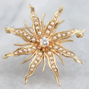 Grepen Victorian Diamond Pearl Starburst Brooch