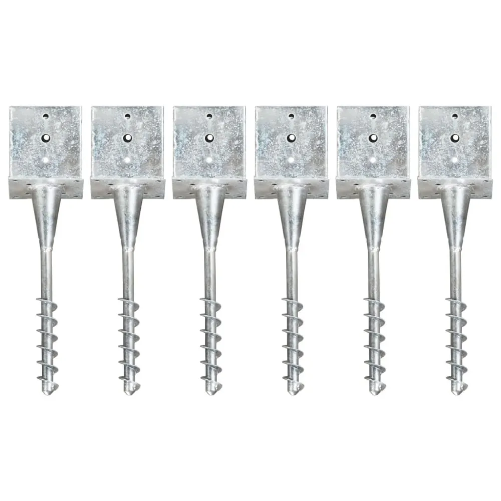 Grondpinnen 6 st 14x14x58 cm gegalvaniseerd staal zilverkleurig Set van verschillende maten