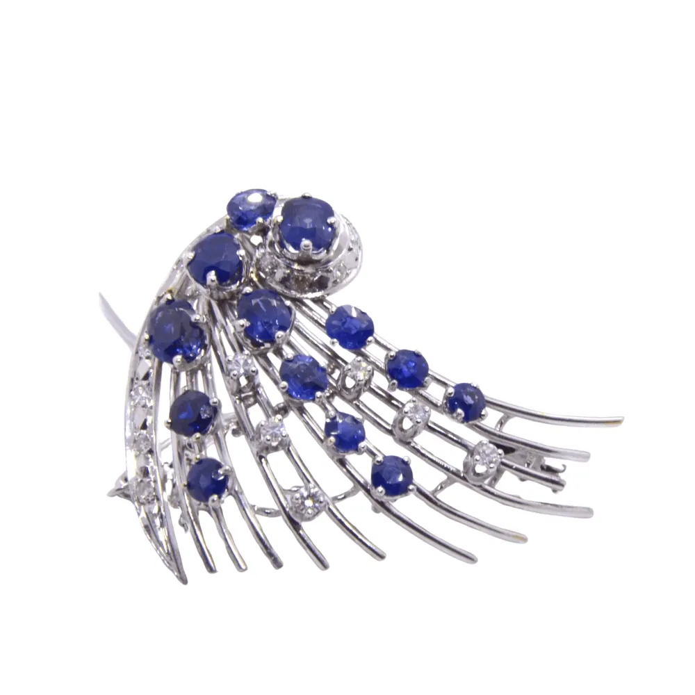 HIPPIAS-Diamonds and sapphires brooch met Gegarandeerde Pasvorm