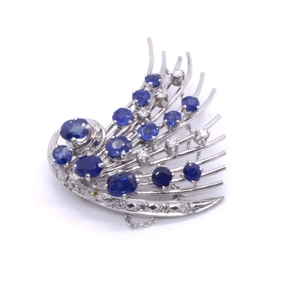 HIPPIAS-Diamonds and sapphires brooch met Gegarandeerde Pasvorm