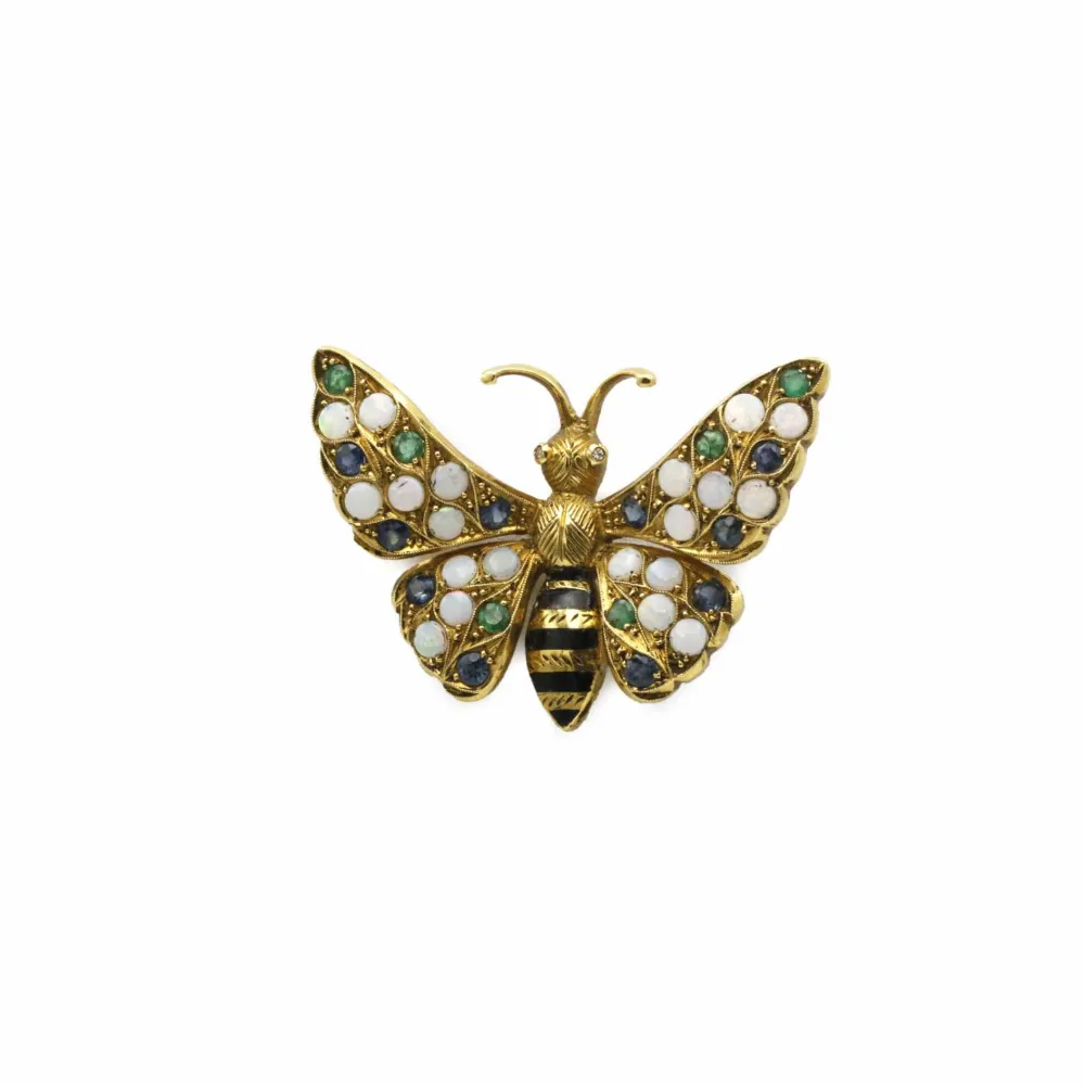Kroonsteekpen Emerald sapphire opal brooch