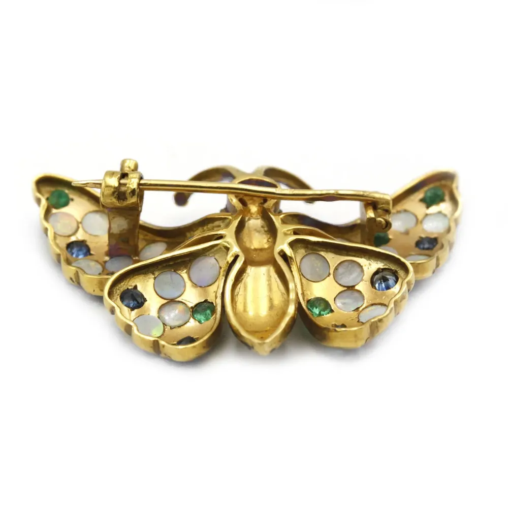Kroonsteekpen Emerald sapphire opal brooch