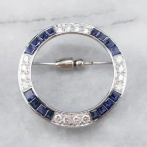 Kroonsteekpen Synthetic Sapphire and Diamond Circle Pin