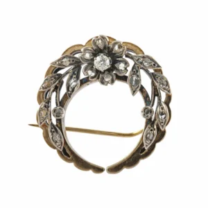 Old Goud Flower Brooch/silver and Diamonds.