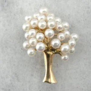 Pearl and 14K Yellow Goud Tree Brooch