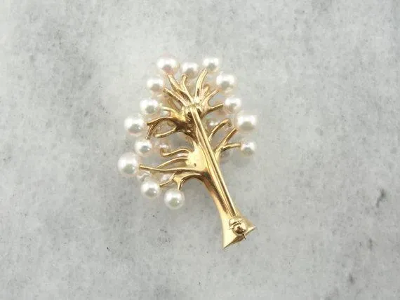 Pearl and 14K Yellow Goud Tree Brooch