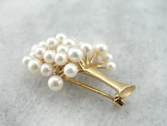 Pearl and 14K Yellow Goud Tree Brooch