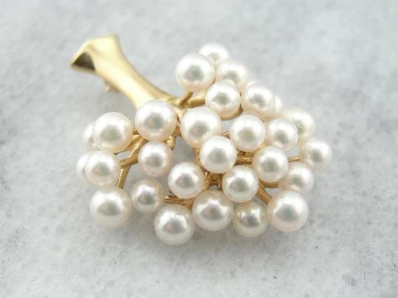 Pearl and 14K Yellow Goud Tree Brooch