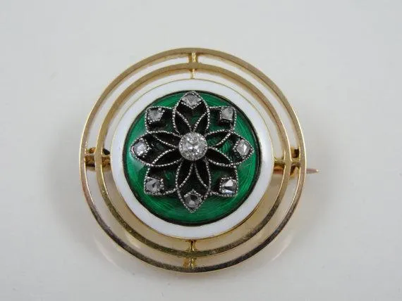 Rich Kelly Mosgroen Guilloche Enamel Brooch