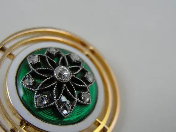 Rich Kelly Mosgroen Guilloche Enamel Brooch