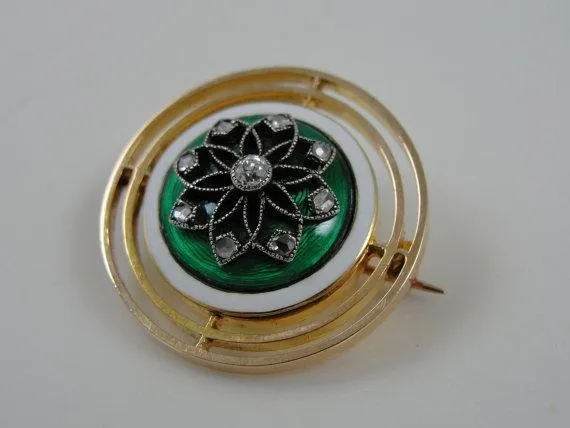Rich Kelly Mosgroen Guilloche Enamel Brooch