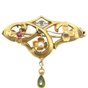 Roestvrij Staal ART-NOUVEAU TOURMALINE AND PEARL BROOCH