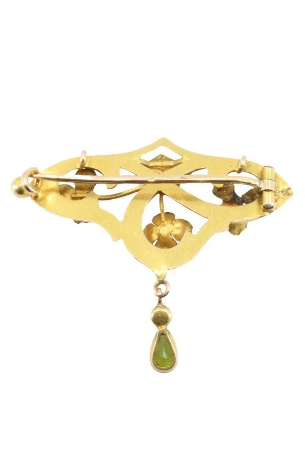 Roestvrij Staal ART-NOUVEAU TOURMALINE AND PEARL BROOCH
