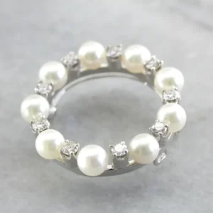 Roestvrij Staal Elegant Klassiek Pearl and Diamond Circle Pin