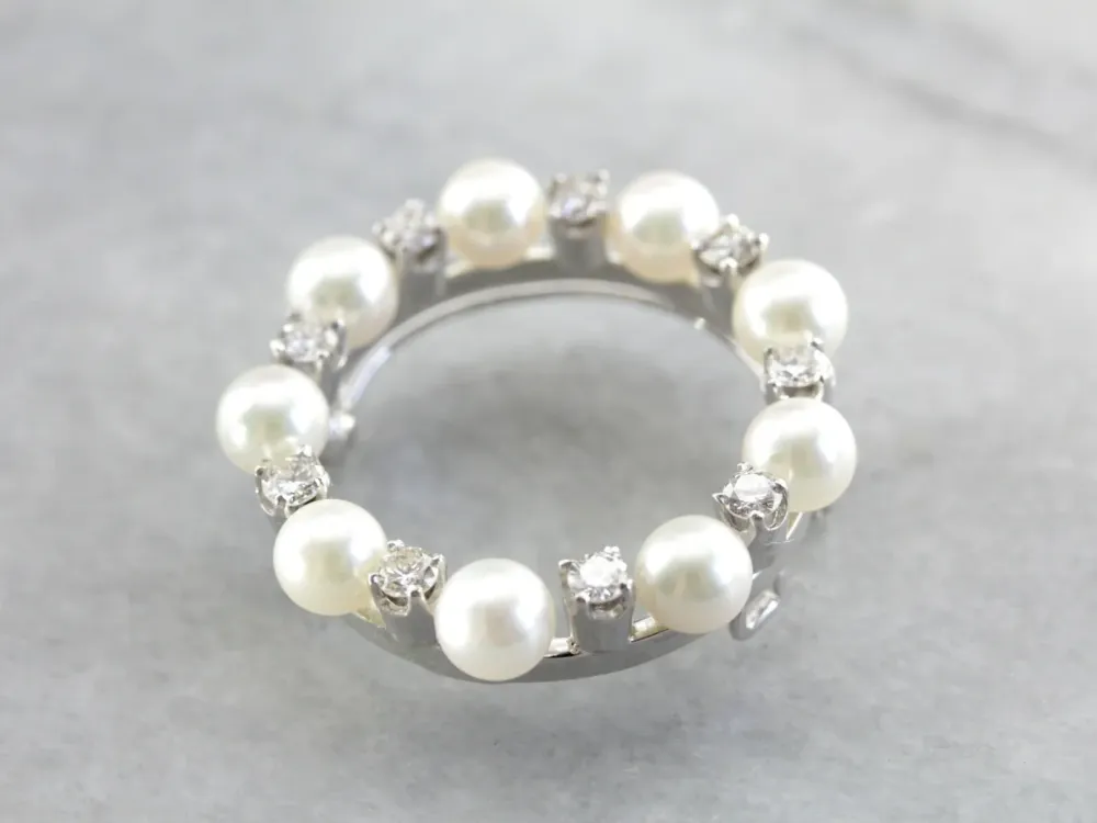 Roestvrij Staal Elegant Klassiek Pearl and Diamond Circle Pin