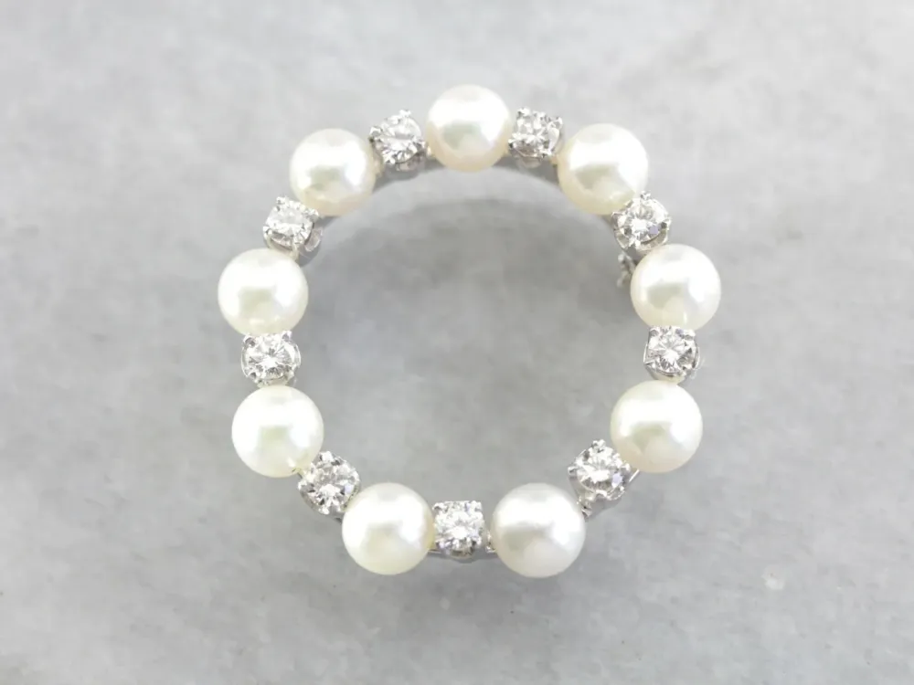 Roestvrij Staal Elegant Klassiek Pearl and Diamond Circle Pin