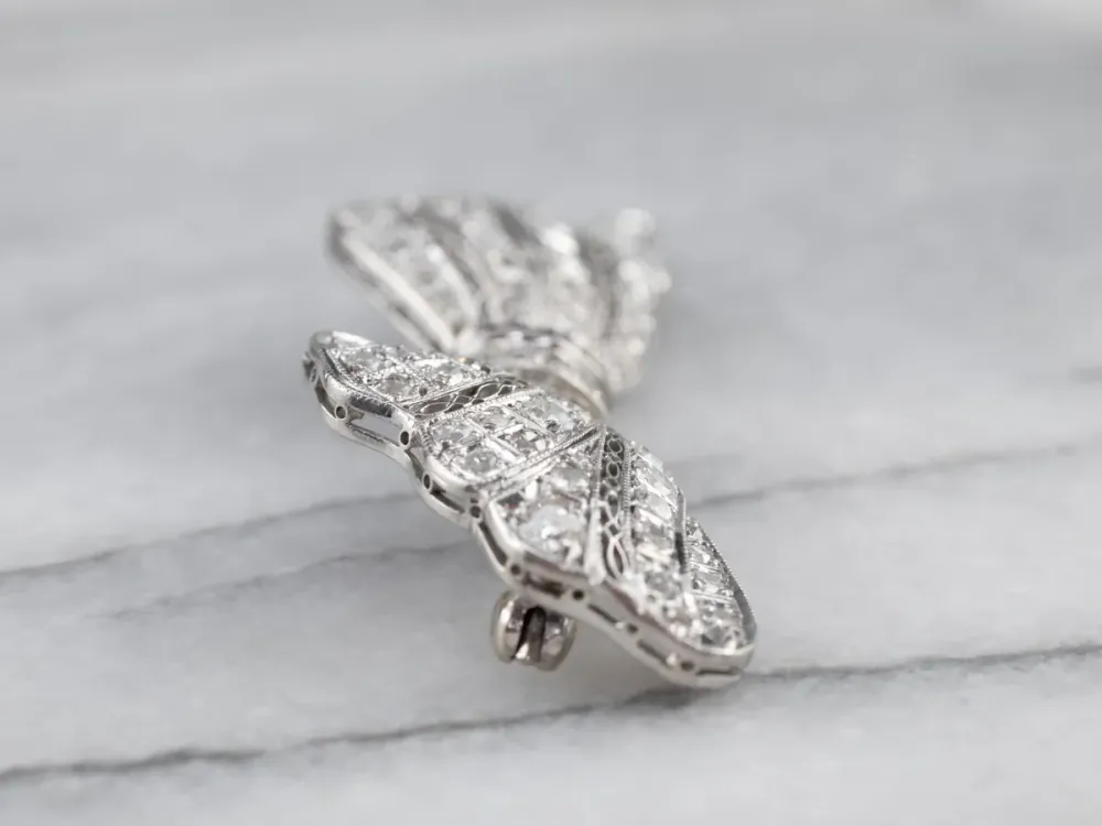 Roestvrij Staal Platinum Art Deco Diamond and Sapphire Filigree Pin