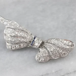 Roestvrij Staal Platinum Art Deco Diamond and Sapphire Filigree Pin