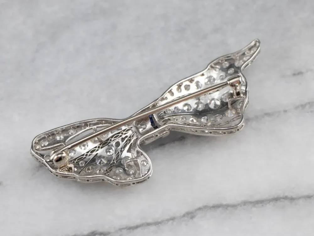 Roestvrij Staal Platinum Art Deco Diamond and Sapphire Filigree Pin