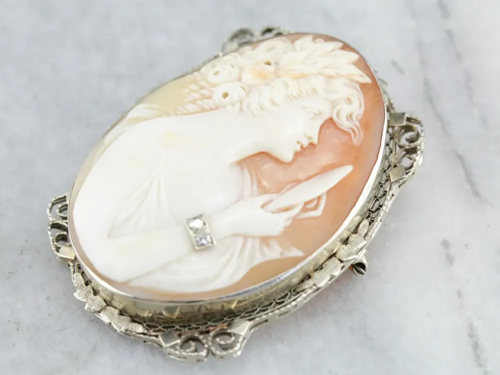 Spie Unique Diamond Cameo Brooch or Pendant