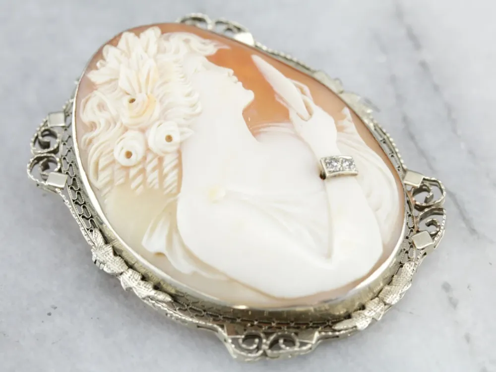 Spie Unique Diamond Cameo Brooch or Pendant