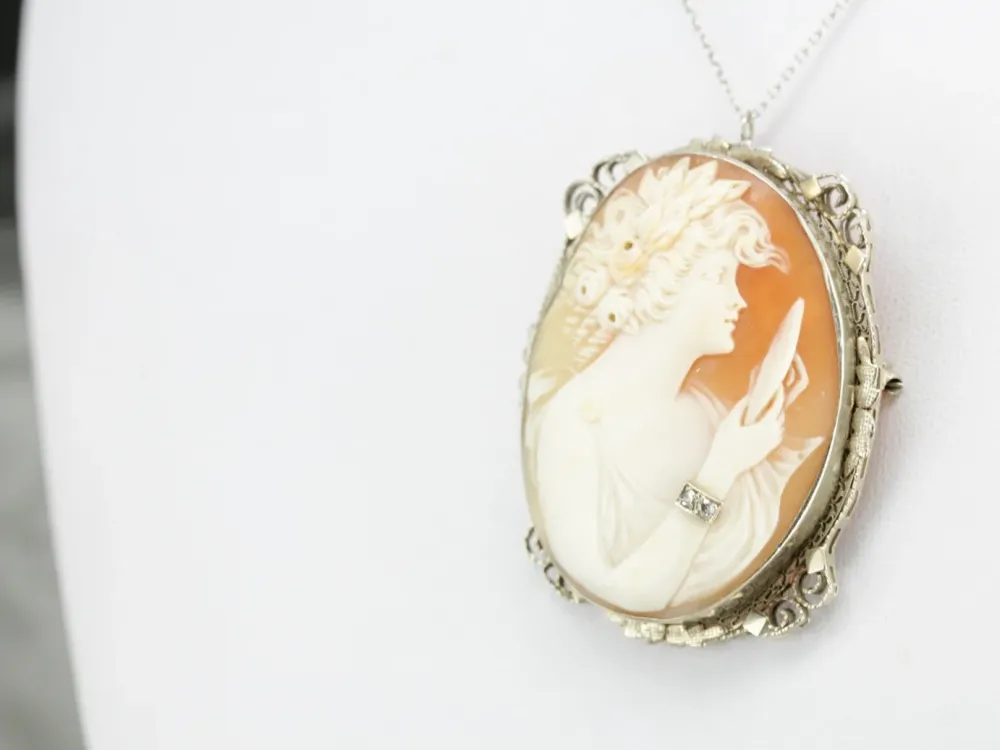 Spie Unique Diamond Cameo Brooch or Pendant